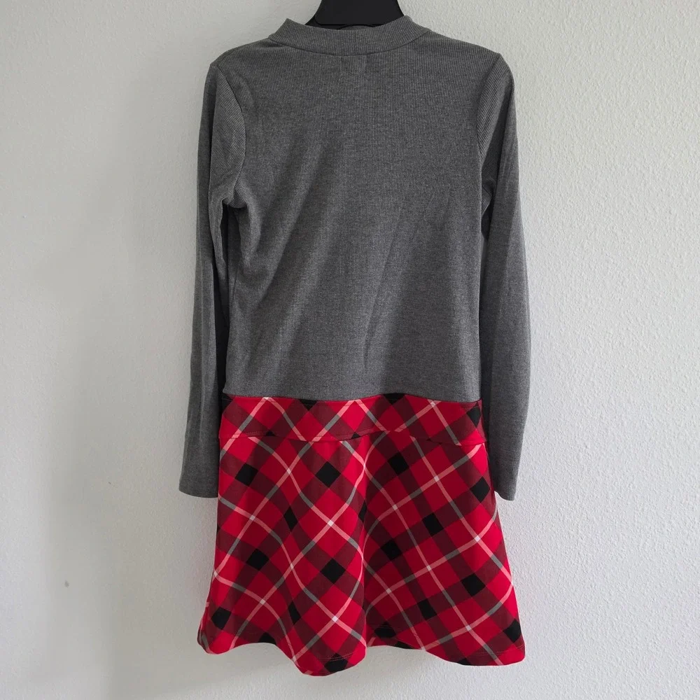 Kids Grey Red Plaid Sequin Christmas Dress size XL 14/16